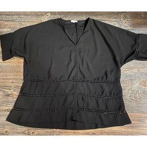 Maette Black Detailed Short Sleeve Blouse XXL